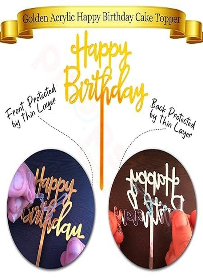BRIJBAZAAR Happy Birthday Acrylic Cake Topper Pack of 1 Gold Cake Decoration Golden - Image 4